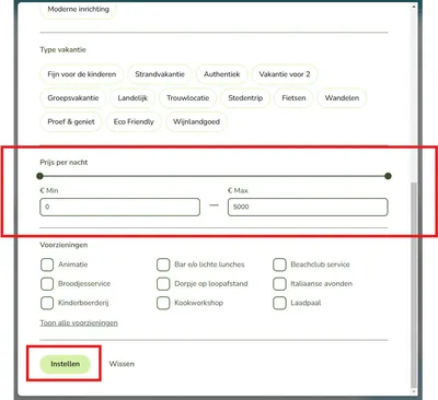Alle filters - prijs filter