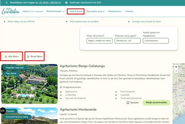 Knop Zoek en boek en filterknoppen